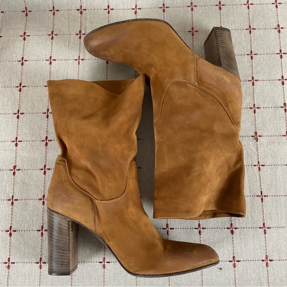 Free People “Dakota” Premium Suede Slouch Mid Calf Heeled Boots 40 US 10 Booties - Picture 8 of 11